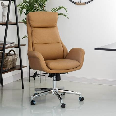 Glitzhome Mid-Century Modern Leatherette Adjustable Office Chair Camel ...