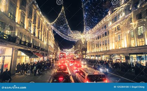 Regent Street Holiday Lights with Shoppers in London, UK Editorial Image - Image of christmas ...