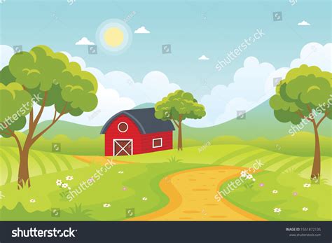 Farm Landscape Vector Illustration Beautiful Summer Stock Vector (Royalty Free) 1551872135 ...