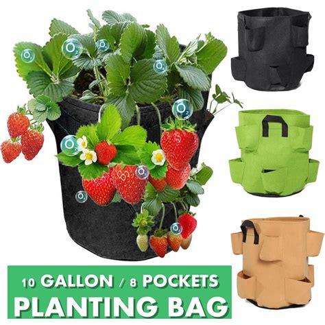 10 Gallon Strawberry Planting Bags Garden Grow Bag Breathable Plant Growing Bags with Handle 8 ...