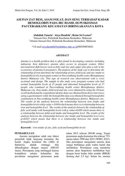 (PDF) ASUPAN ZAT BESI, ASAM FOLAT, DAN SENG TERHADAP KADAR HEMOGLOBIN PADA IBU HAMIL DI ...