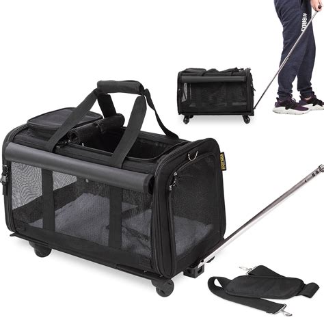 KOPEKS Heavy Duty Dog Carrier with Wheels, Black, 20"L x 13"W x 11.5"H ...