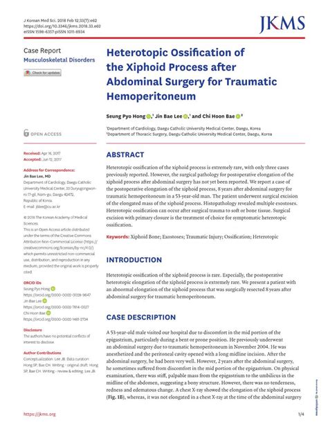 Heterotopic Ossification of the Xiphoid Process After Abdominal Surgery for Traumatic ...