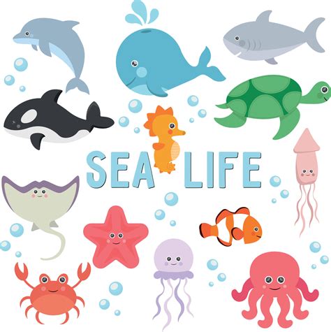 Clipart Sea Life Set of Illustrations of Animals Underwater World Marine Inhabitants 6719326 ...