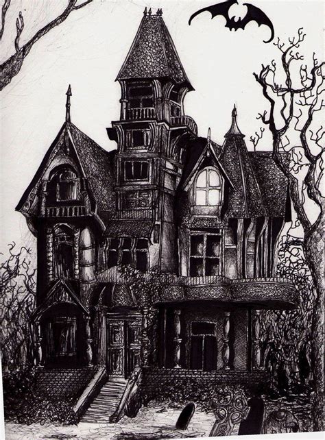 Haunted House Pencil Drawing - bestpencildrawing