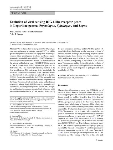 (PDF) Evolution of viral sensing RIG-I-like receptor genes in Leporidae genera Oryctolagus ...