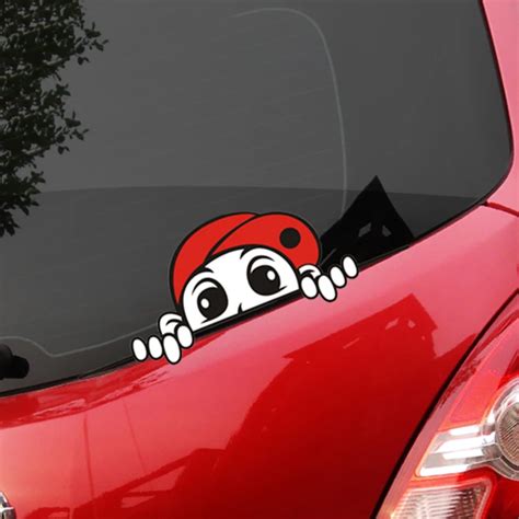 FUNNY cartoon car stickers,auto window decor peeping kids lovely decals ,die cut vinyl ...