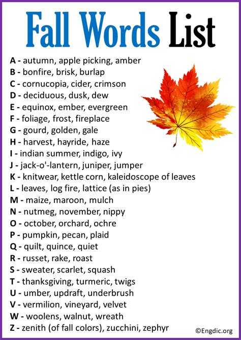 Fall Words, Autumn Words Starting with A to Z (2024) - EngDic