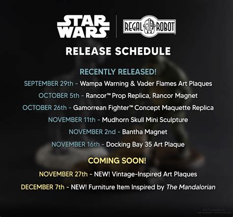 UPDATED! New Star Wars™ Items Release Schedule! - Regal Robot