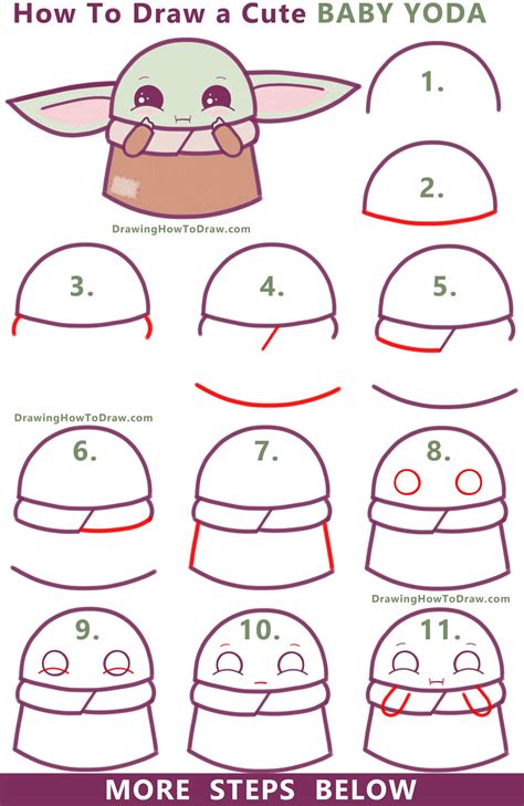 How to Draw a Cute Cartoon Baby Yoda (Kawaii / Chibi) Easy Step by Step Drawing Tutorial - How ...