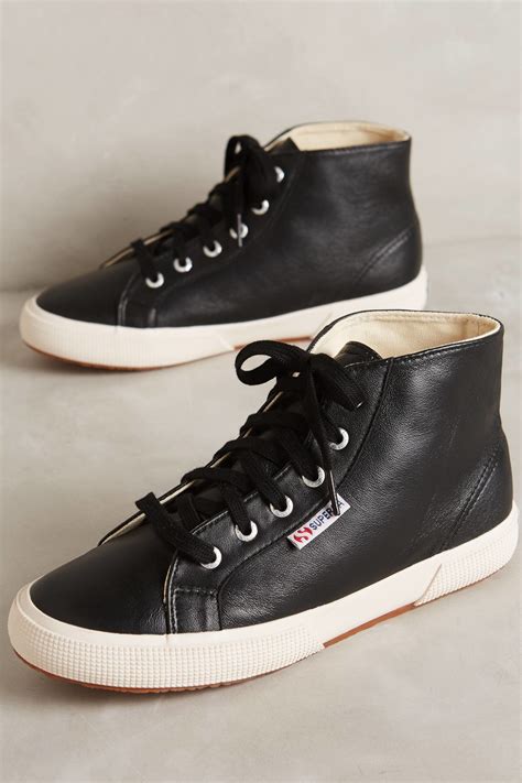 Superga Leather High-top Sneakers in Black | Lyst