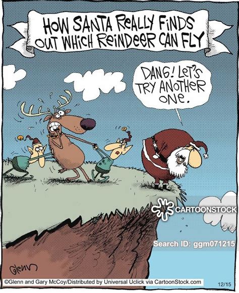 a cartoon depicting santa and reindeer on top of a cliff with the caption how santa really finds ...