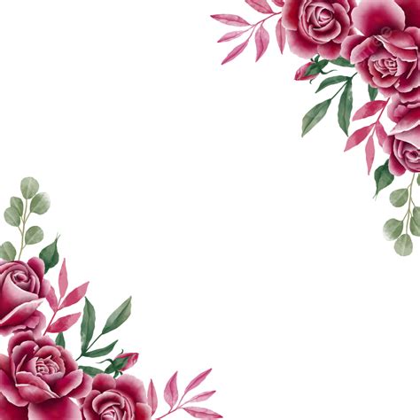 Watercolor Floral Border With Maroon Roses, Watercolor, Floral Border ...