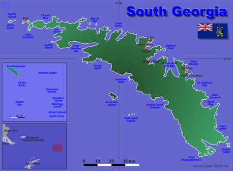 South Georgia Islands Country data, links and map by administrative ...