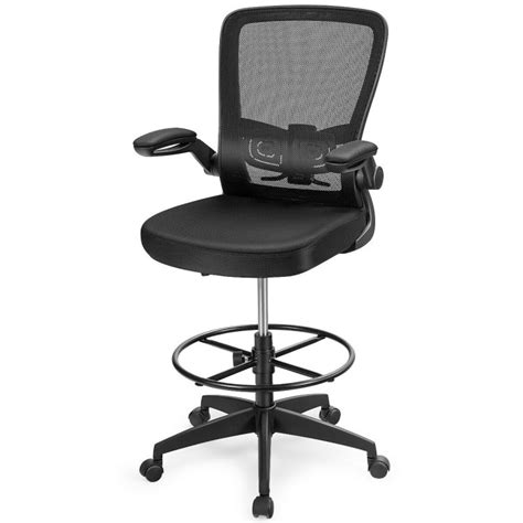 Height Adjustable Drafting Chair with Flip Up Arms-Black - Costway