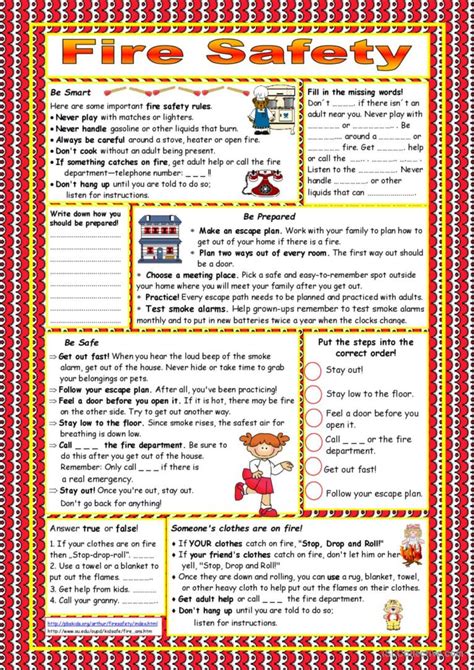 Fire Safety (KEY included) reading f…: English ESL worksheets pdf & doc