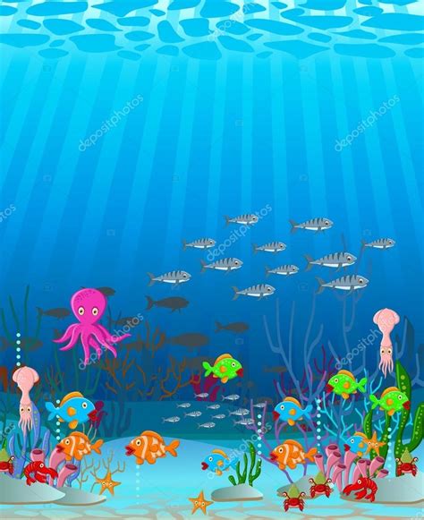 Sea life cartoon background — Stock Vector © starlight789 #34872949