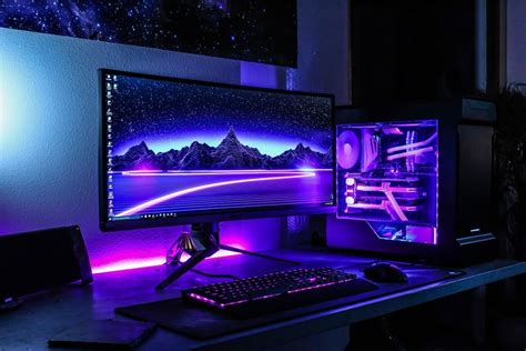 My finished ultra-wide Battlestation | Gaming room setup, Computer setup, Room setup