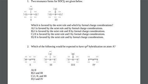 Solved 1. Two resonance forms for SOCl2 are given below. | Chegg.com