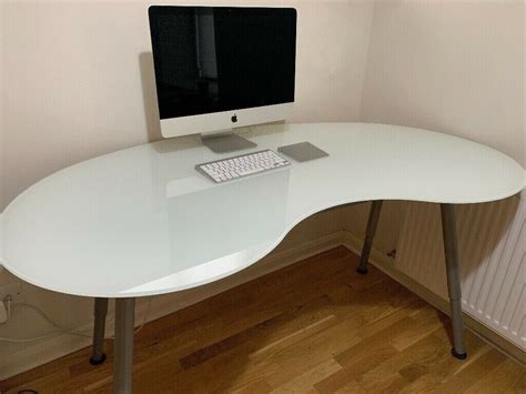 Ikea Galant white glass desk table kidney shape. | in Midsomer Norton ...