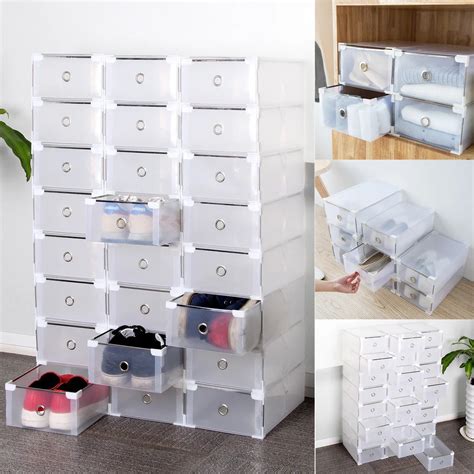 Shoe Organizers Home Shoe Storage Boxes Foldable Stackable Clear ...