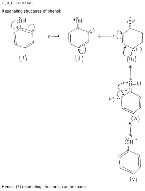 How many resonating structures can be made in case of C6H5OH and how?