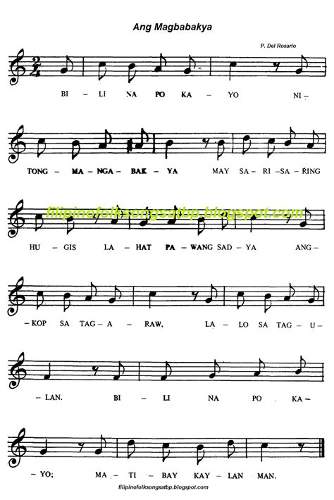 Ang Magbabakya - Filipino Folk Song Music Notation and Lyrics