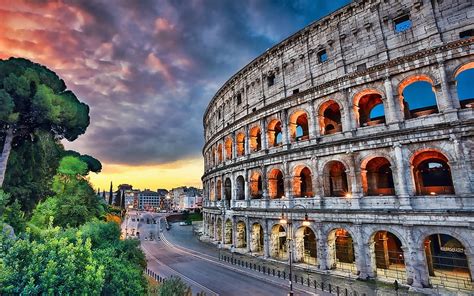 Colosseum, sunset, Rome landmarks, Europe, roads, Rome, Italy, italian landmarks, HD wallpaper ...