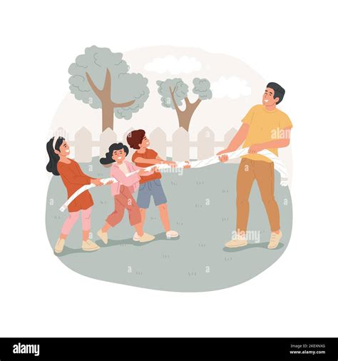 Pulling a rope isolated cartoon vector illustration. Children and adults pull rope in different ...