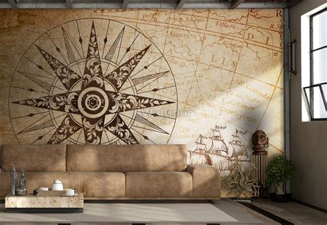 Vintage Map with Compass Wallpaper Mural - Wallpaper • Wallmur®