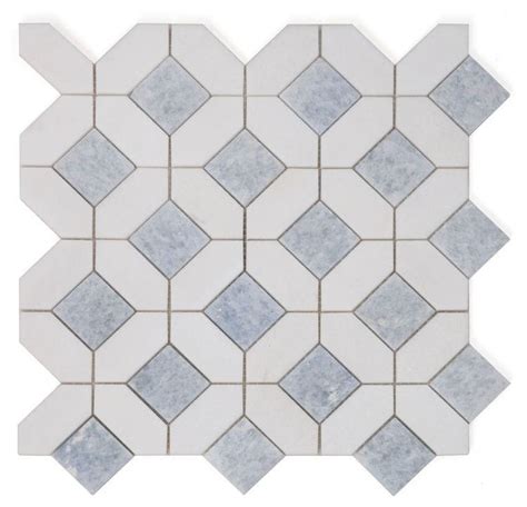 Thassos White & Azul Celeste ( Blue ) Eclipse Marble Mosaic Tile – Tilezz