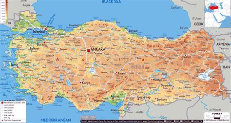 Large physical map of Turkey with roads, cities and airports | Turkey | Asia | Mapsland | Maps ...