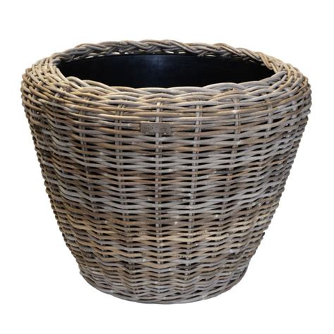 Large Round Grey Rattan Planter with Plastic Liner