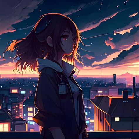 Premium Photo | Sad girl anime character in rooftop