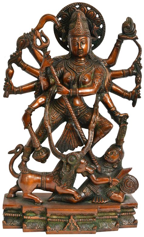 11" Mahishasura-Mardini Goddess Durga Brass Sculpture | Exotic India Art