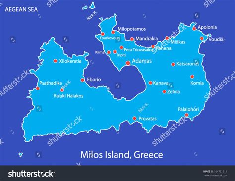 Island Milos Greece Map On Blue Stock Vector 164731211 - Shutterstock