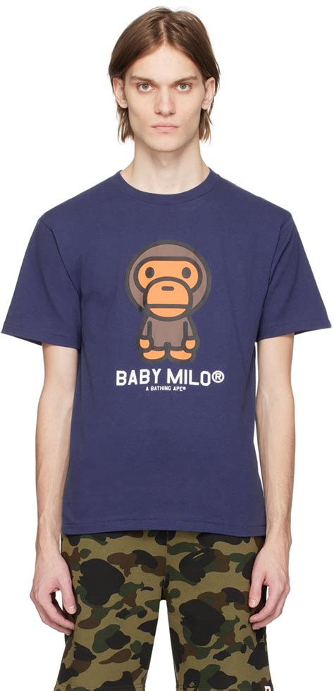 BAPE: Navy Baby Milo T-Shirt | SSENSE Canada