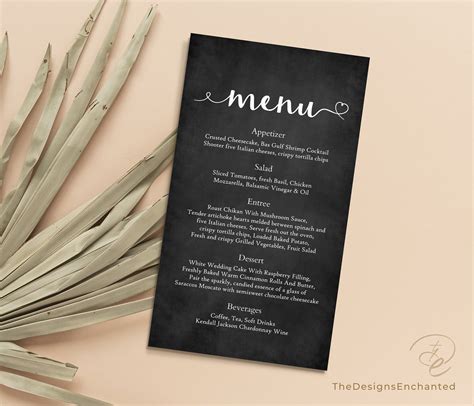 Chalkboard Wedding Menu Template DIY Menu Card Printable - Etsy