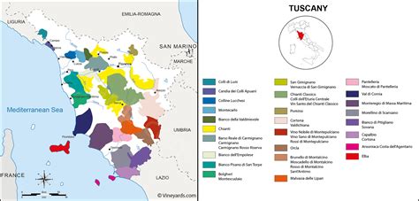 Tuscany Map of Vineyards Wine Regions