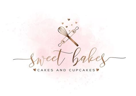 Pink and Rose Gold Bakery Logo, Bakery Branding Kit, Cake Cupcake ...