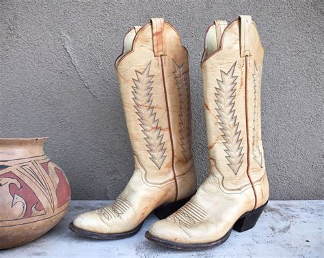 Vintage Tan Leather Cowboy Boots Women Size 6B Panhandle Slim Cowgirl Boots, Western Boots for Women