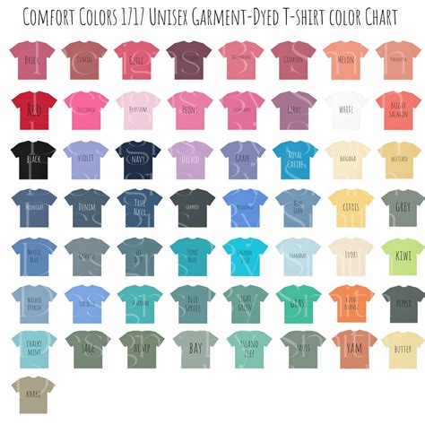 Comfort Colors 1717 Unisex Garment-dyed T-shirt Color Chart - Etsy