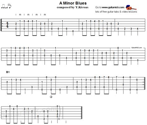 A MINOR BLUES: Fingerstyle Guitar Tab - GuitarNick.com