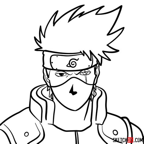 How to draw the face of Kakashi Hatake (Naruto) - Sketchok easy drawing guides