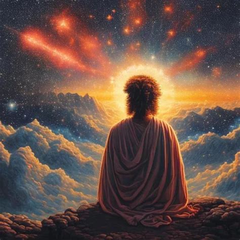 esoteric realistic painting of a man starring at the...