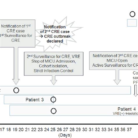 Timeline for the described CRE outbreak in the MICU, 2011. CRE:... | Download Scientific Diagram