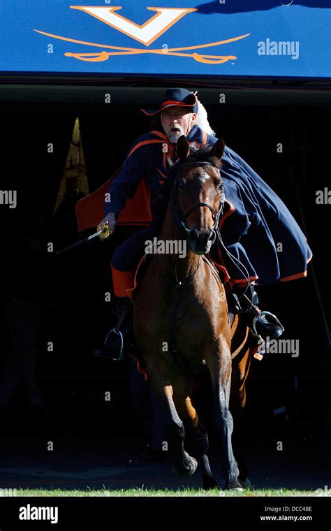 The Virginia Cavaliers mascot enters the field on his horse Sabre before the game against the ...