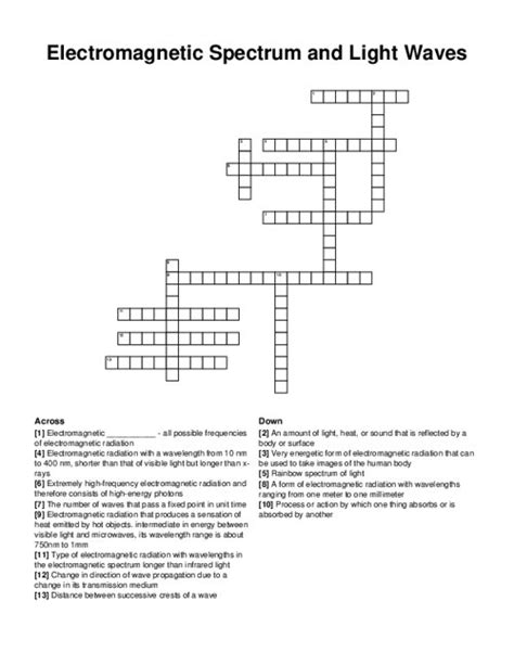 Electromagnetic Spectrum and Light Waves Crossword Puzzle