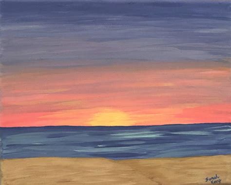 Sunset at the Beach Acrylic Painting Setting Sun on the Beach | Etsy