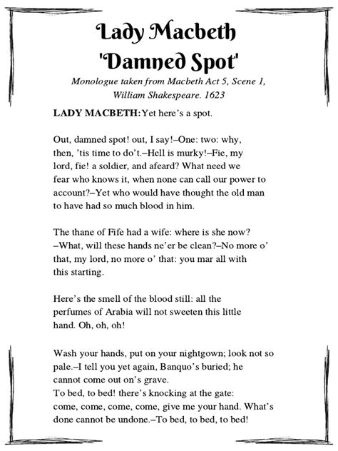 Lady Macbeth 'Damned Spot': Monologue Taken From Macbeth Act 5, Scene 1, William Shakespeare ...